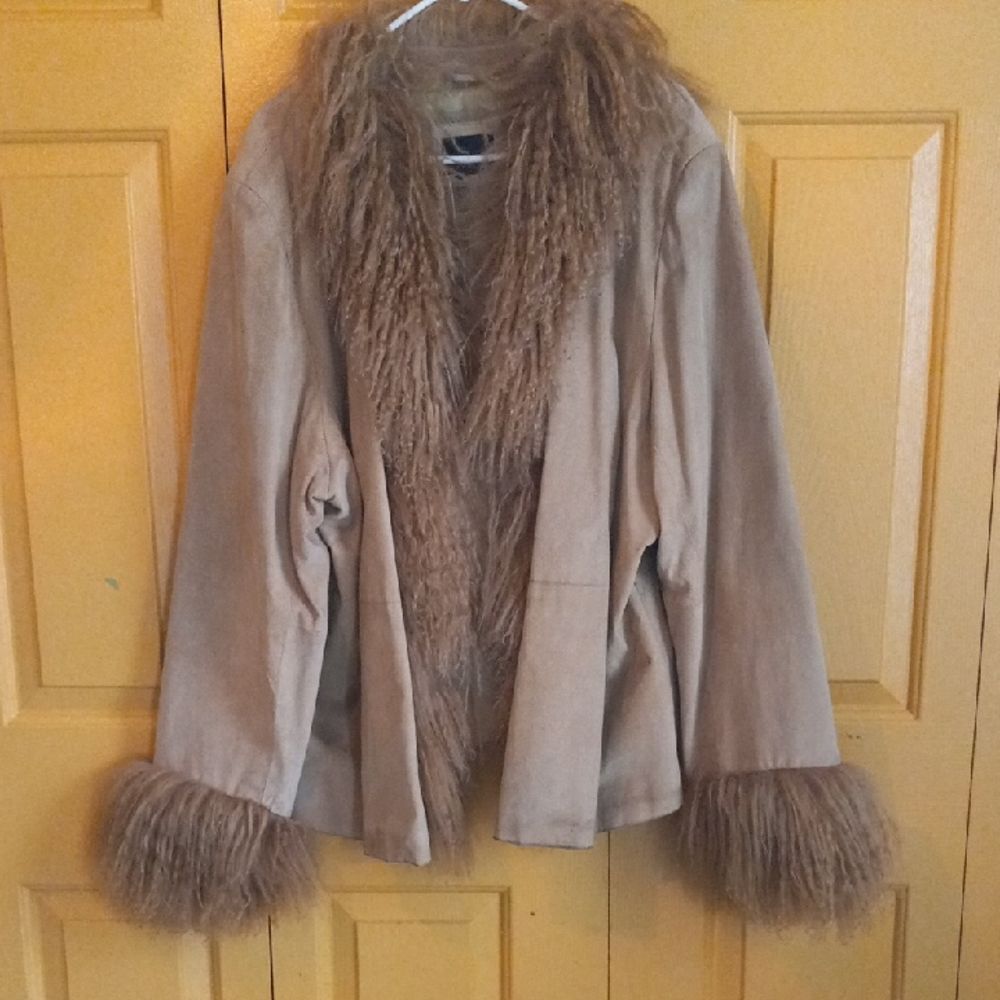 Venezia Vintage Penny Lane Jacket with Faux Mongolian Fur Trim